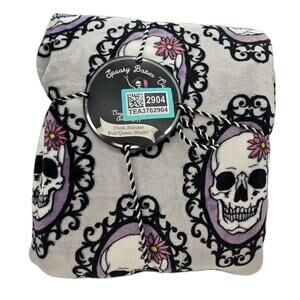 Sugar Skull Plush Blanket 90x90" Queen Purple SPOOKY BABES GOTH NEW Buttery Soft